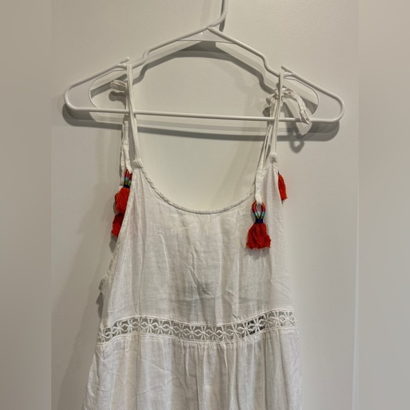 Rachel Zoe Dress Small Linen Blend Tiered White Crochet Panels Tassel - Picture 3 of 10